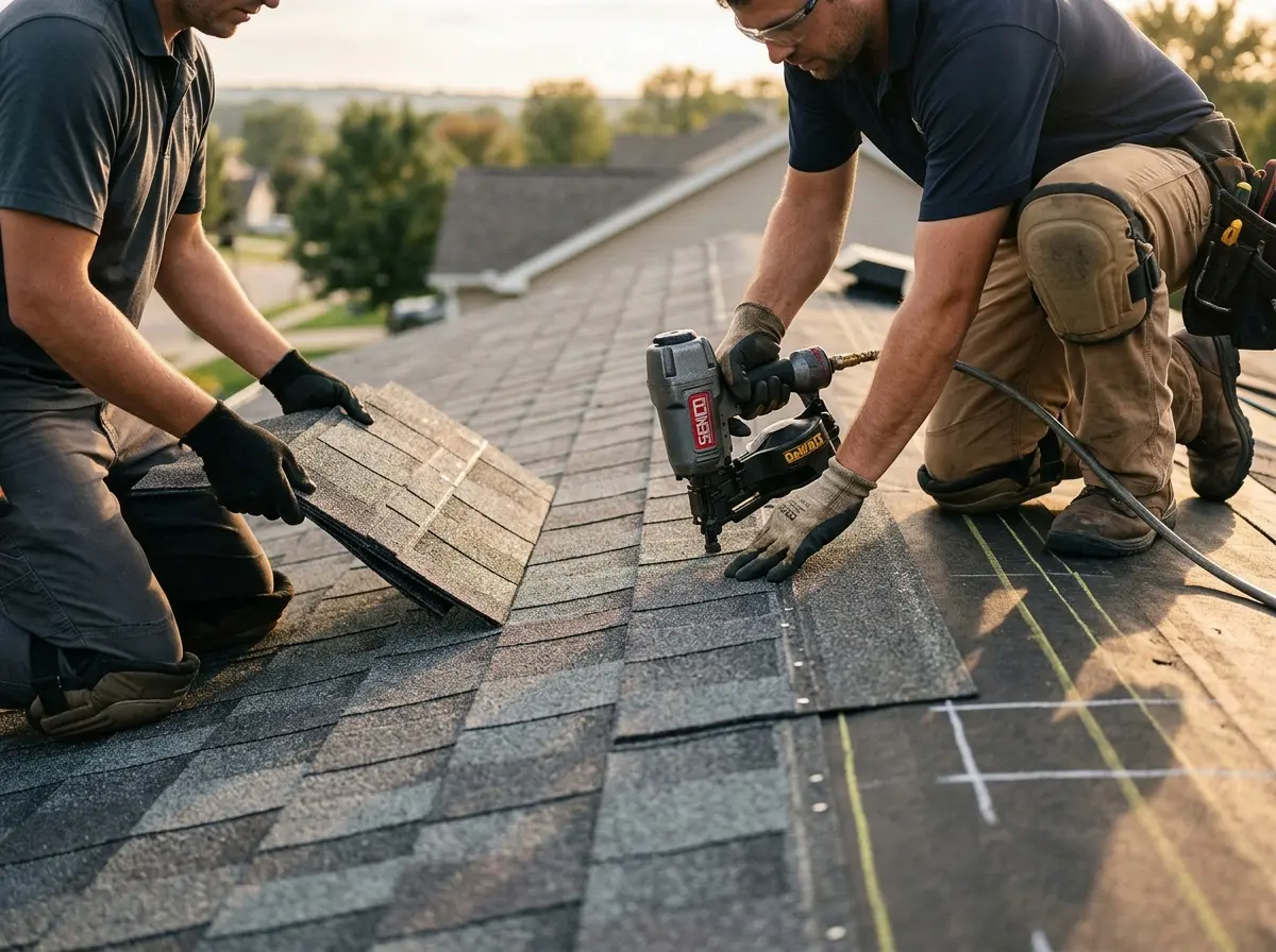 Professional roofer working on a residential roof in Wallkill